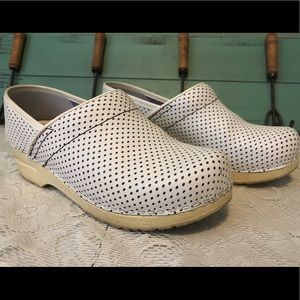 SANITA Leather White Purple Polka Dots Clogs SZ 37